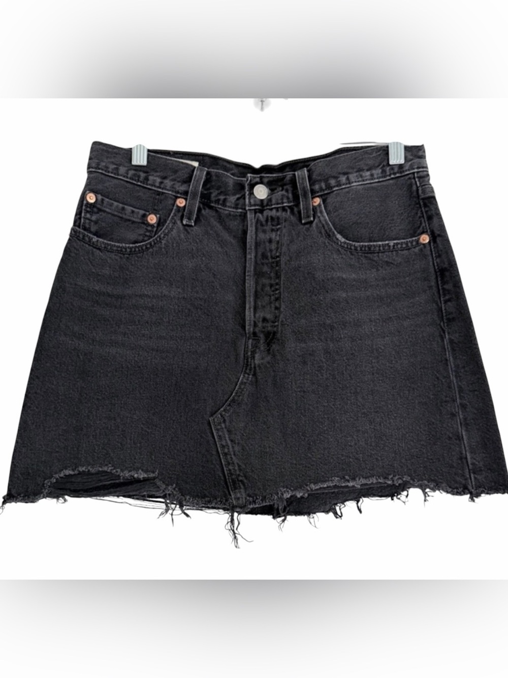 Levi’s Black Denim Mini Skirt 28 Distressed Y2K Grunge Raw Hem